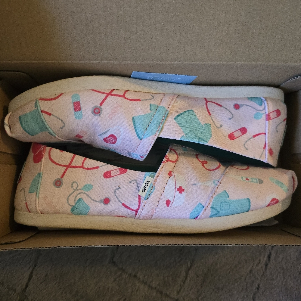 Limited Edition Toms Pink Nurse Print Alpargata Shoes